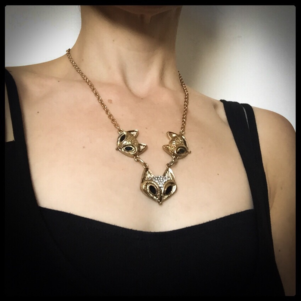 Three Little Foxes Gold Tone Chain Necklace